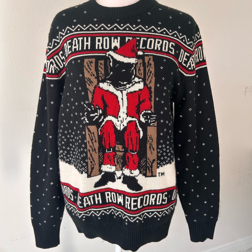 Death Row Records Black and Red Christmas Ugly Sweater, Size M